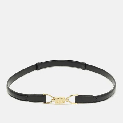 Pre-owned Celine Macadam Adjustable Buckle Belt Black Leather