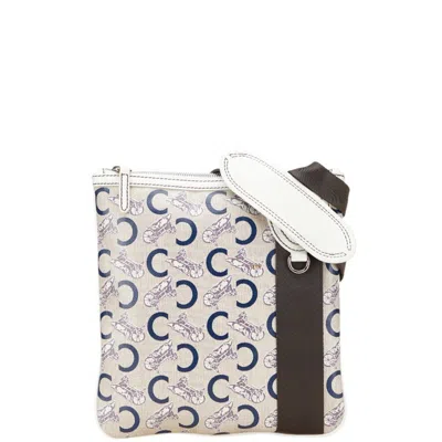 Pre-owned Celine Macadam Beige Blue White Pvc Leather Shoulder Bag ()