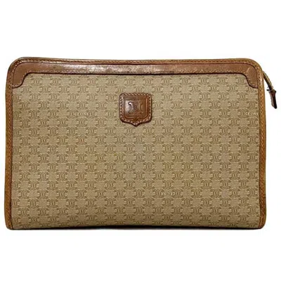 Pre-owned Celine Macadam Beige Brown Pvc Leather Clutch Bag Handbag ()