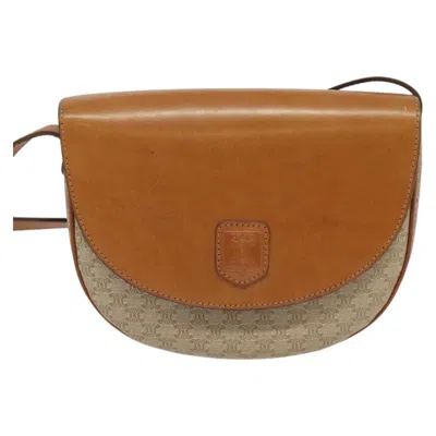 Pre-owned Celine Céline Macadam Beige Canvas, Leather Shoulder Bag ()