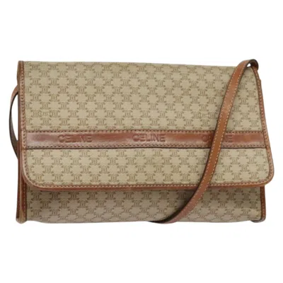 Pre-owned Celine Céline Macadam Beige Canvas, Leather Shoulder Bag () In Sand
