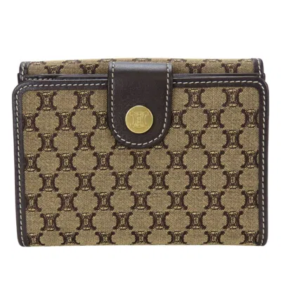 Pre-owned Celine Macadam Beige Dark Brown Canvas Leather Wallet (bi-fold) () In Multi