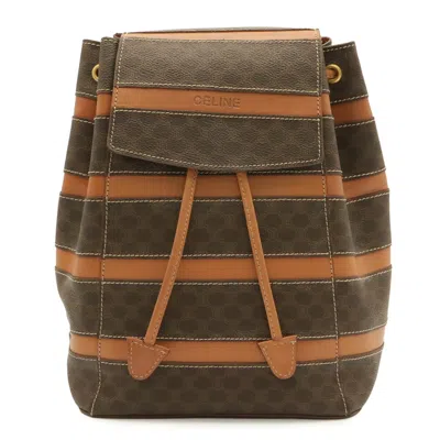 Pre-owned Celine Macadam Beige Dark Brown Pvc Leather Backpack () In Beige, Dark Brown