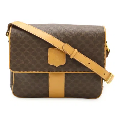 Pre-owned Celine Macadam Beige Dark Brown Pvc Leather Pochette Shoulder Bag () In Multi