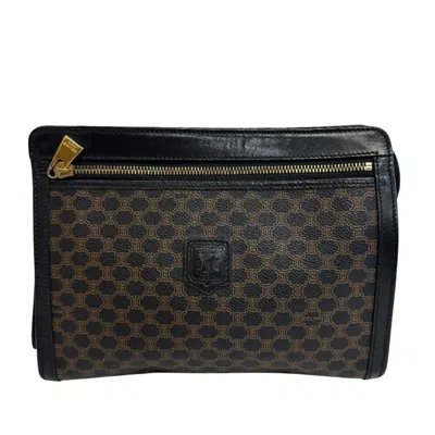Pre-owned Celine Macadam Black Brown Leather Clutch Bag Pouch () In Multi