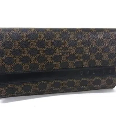 Pre-owned Celine Macadam Black Brown Pvc Leather Long Wallet (bi-fold) () In Multi