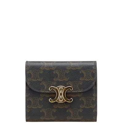Pre-owned Celine Macadam Black Brown Pvc Leather Wallet (tri-fold) () In Multi