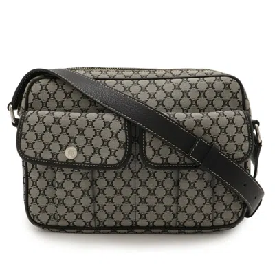 Pre-owned Celine Macadam Black Gray Canvas Leather Pochette Shoulder Bag () In Multi