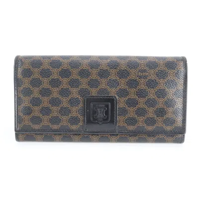 Pre-owned Celine Macadam Black Leather Coated Canvas Long Wallet (bi-fold) ()