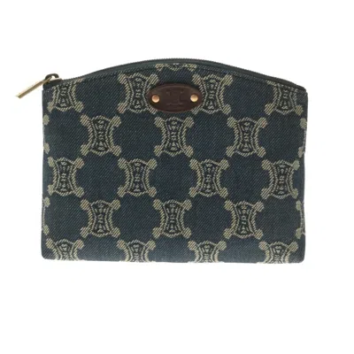 Pre-owned Celine Macadam Blue Brown Denim Leather Pouch () In Blue, Brown