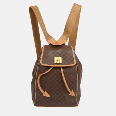 Pre-owned Celine Macadam Brown Canvas And Leather Backpack