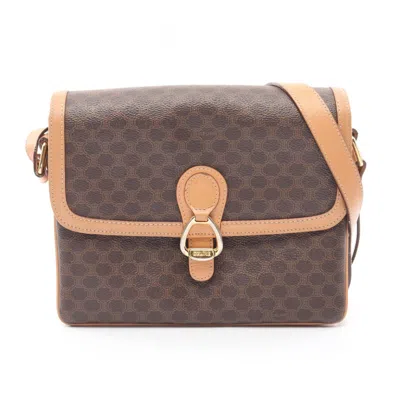 Pre-owned Celine Macadam Brown Coated Canvas Leather Shoulder Bag ()
