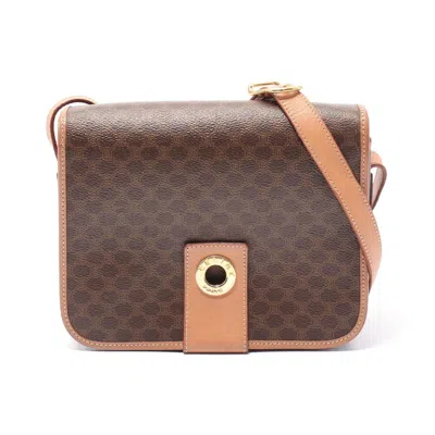 Pre-owned Celine Macadam Brown Coated Canvas Leather Shoulder Bag ()