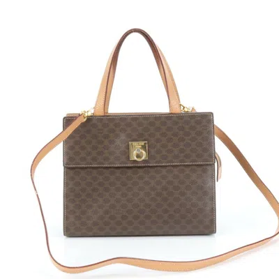 Pre-owned Celine Macadam Brown Leather Coated Canvas Handbag Shoulder Bag ()