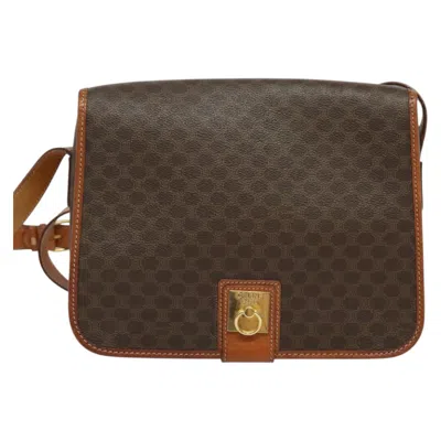 Pre-owned Celine Céline Macadam Brown,gold Canvas Shoulder Bag ()