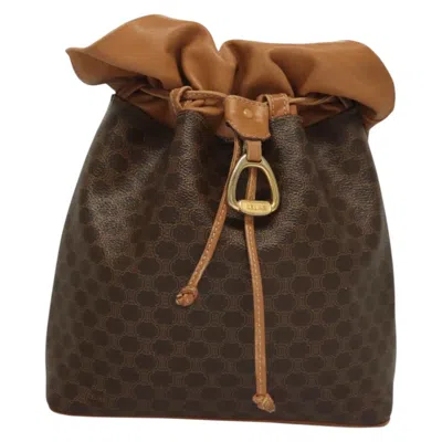 Pre-owned Celine Céline Macadam Brown,gold Canvas Shoulder Bag ()
