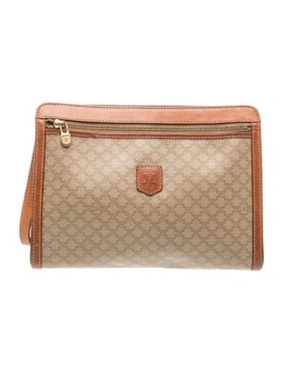 Pre-owned Celine Macadam Canvas Clutch Bag Medium In Neutral