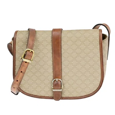 Pre-owned Celine Macadam Canvas Shoulder Bag () In Beige