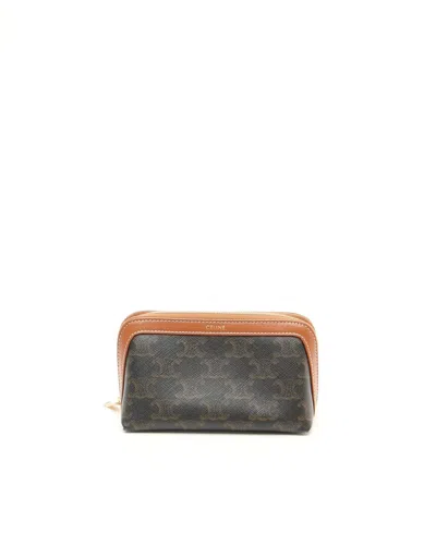 Celine Céline Macadam Cosmetic Pouch In Brown