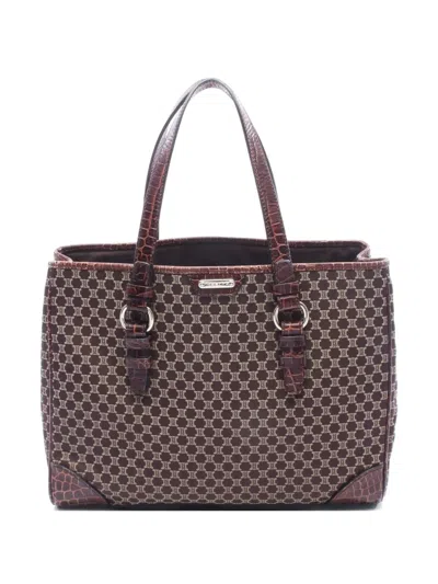Pre-owned Celine Macadam Croc-embossed Tote Bag In Brown