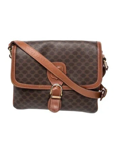 Pre-owned Celine Macadam Crossbody Bag Medium In Brown