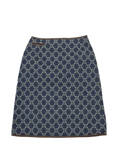 Pre-owned Celine Macadam Denim Midi Skirt In Blue