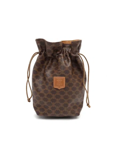 Celine Céline Macadam Drawstring Pouch In Brown