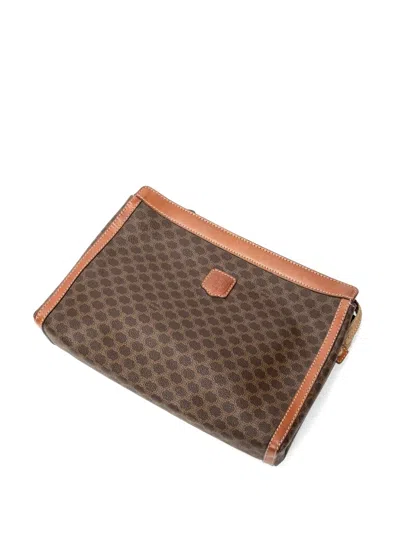 Pre-owned Celine Macadam Leather-trim Clutch Bag In Brown