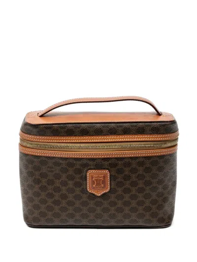 Pre-owned Celine Macadam Leather-trim Handbag In Brown