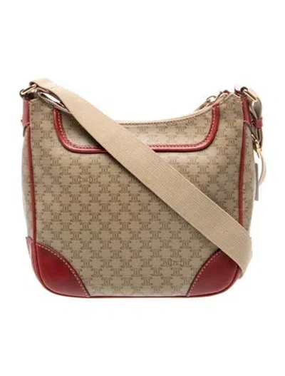 Pre-owned Celine Macadam Messenger Bag Small In Neutrals/red