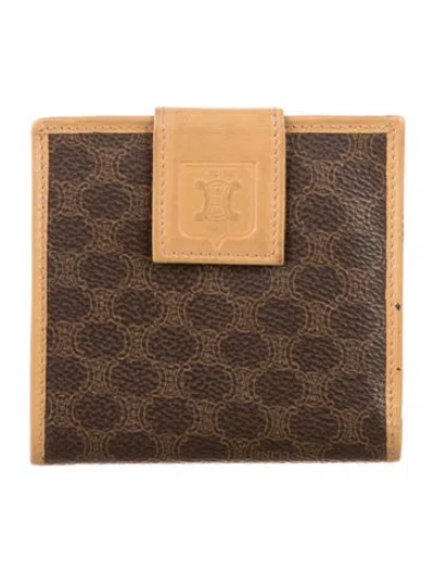 Pre-owned Celine Macadam Patterned Compact Wallet In Brown