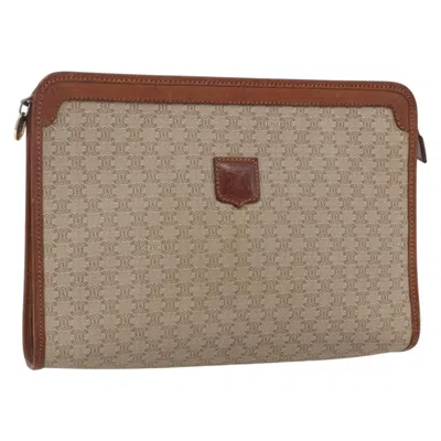 Pre-owned Celine Macadam Pochette Canvas And Leather Beige Canvas Clutche & Pouche Bag () In Sand