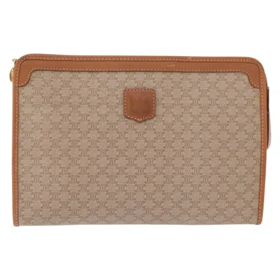 Pre-owned Celine Macadam Pochette Canvas And Leather Beige Canvas Clutche & Pouche Bag () In Sand