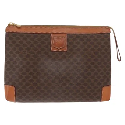 Pre-owned Celine Macadam Pochette Canvas And Leather Beige Canvas Clutche & Pouche Bag () In Sand