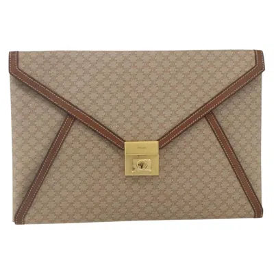 Pre-owned Celine Macadam Pochette Canvas And Leather Beige Canvas Clutche & Pouche Bag () In Sand