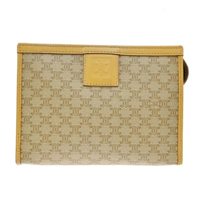 Pre-owned Celine Macadam Pochette Canvas And Leather Beige Canvas Clutche & Pouche Bag ()