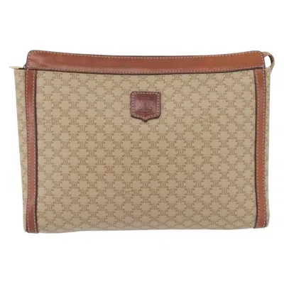 Pre-owned Celine Macadam Pochette Canvas And Leather Beige Canvas Clutche & Pouche Bag () In Sand