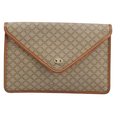 Pre-owned Celine Macadam Pochette Canvas And Leather Beige Canvas Clutche & Pouche Bag () In Sand