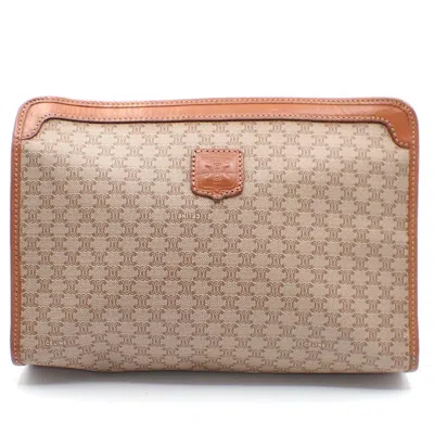 Pre-owned Celine Macadam Pochette Canvas And Leather Brown Canvas Clutche & Pouche Bag ()