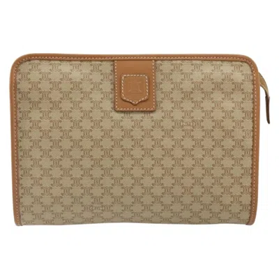 Pre-owned Celine Macadam Pochette Classic Beige Canvas Clutche & Pouche Bag () In Sand