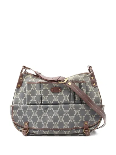 Pre-owned Celine Macadam-print Leather-trimmed Shoulder Bag In Gray