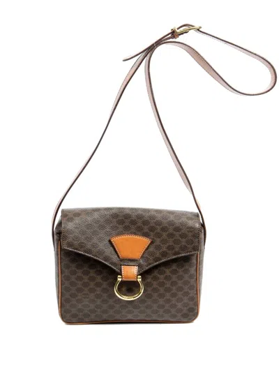 Pre-owned Celine Macadam-print Shoulder Bag In Brown