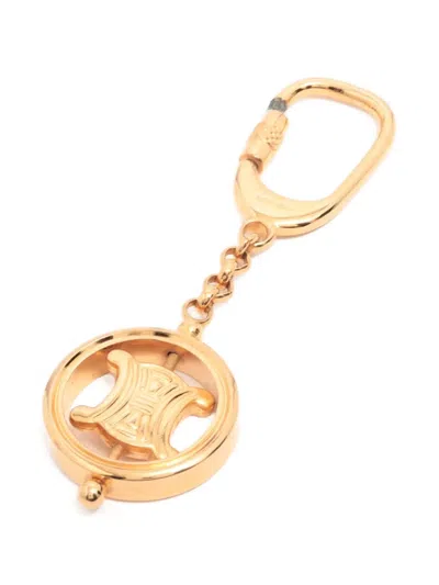 Pre-owned Celine Macadam Rotating Emblem Keyring In Gold