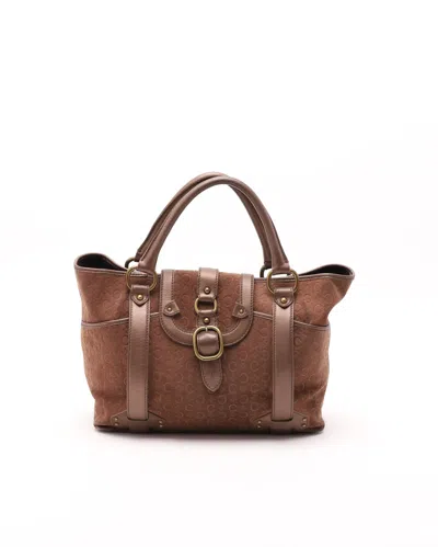 Celine Céline Macadam Suede Tote Bag In Brown