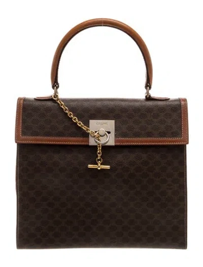 Pre-owned Celine Macadam Top Handle Bag Vintage In Brown