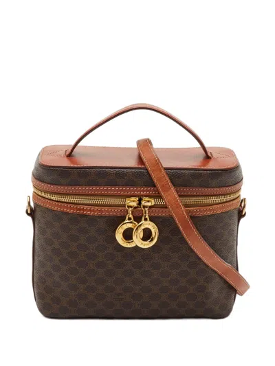 Pre-owned Celine Macadam Top Handle Makeup Bag In Brown