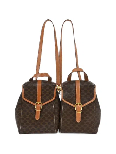 Pre-owned Celine Macadam Twin Backpack In Brown