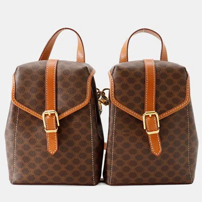 Pre-owned Celine Macadam Twin Mini Backpack Brown Pvc Leather