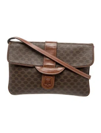 Pre-owned Celine Macadam Vintage Mcadam Coated Canvas Clutch Small In Brown