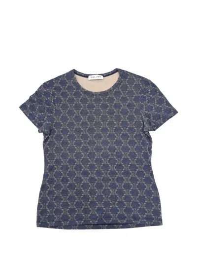 Pre-owned Celine Macadam-print Short-sleeve T-shirt In Blue